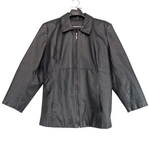 Jacqueline Ferrar Black Leather Jacket Womens Plus Size 3X Full Zip Classic Moto